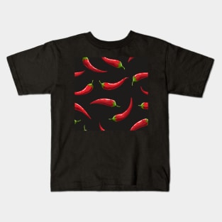 Seamless hand drawn pattern with hot chili pepper on black background. Vector illustration Kids T-Shirt